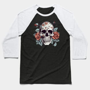 Skull floral Rose Vintage Day of the Dead Baseball T-Shirt